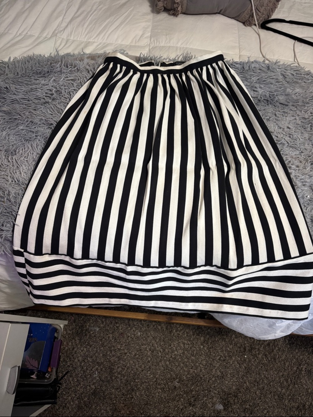 Topshop Black and White Vertical Stripe Midi Skirt